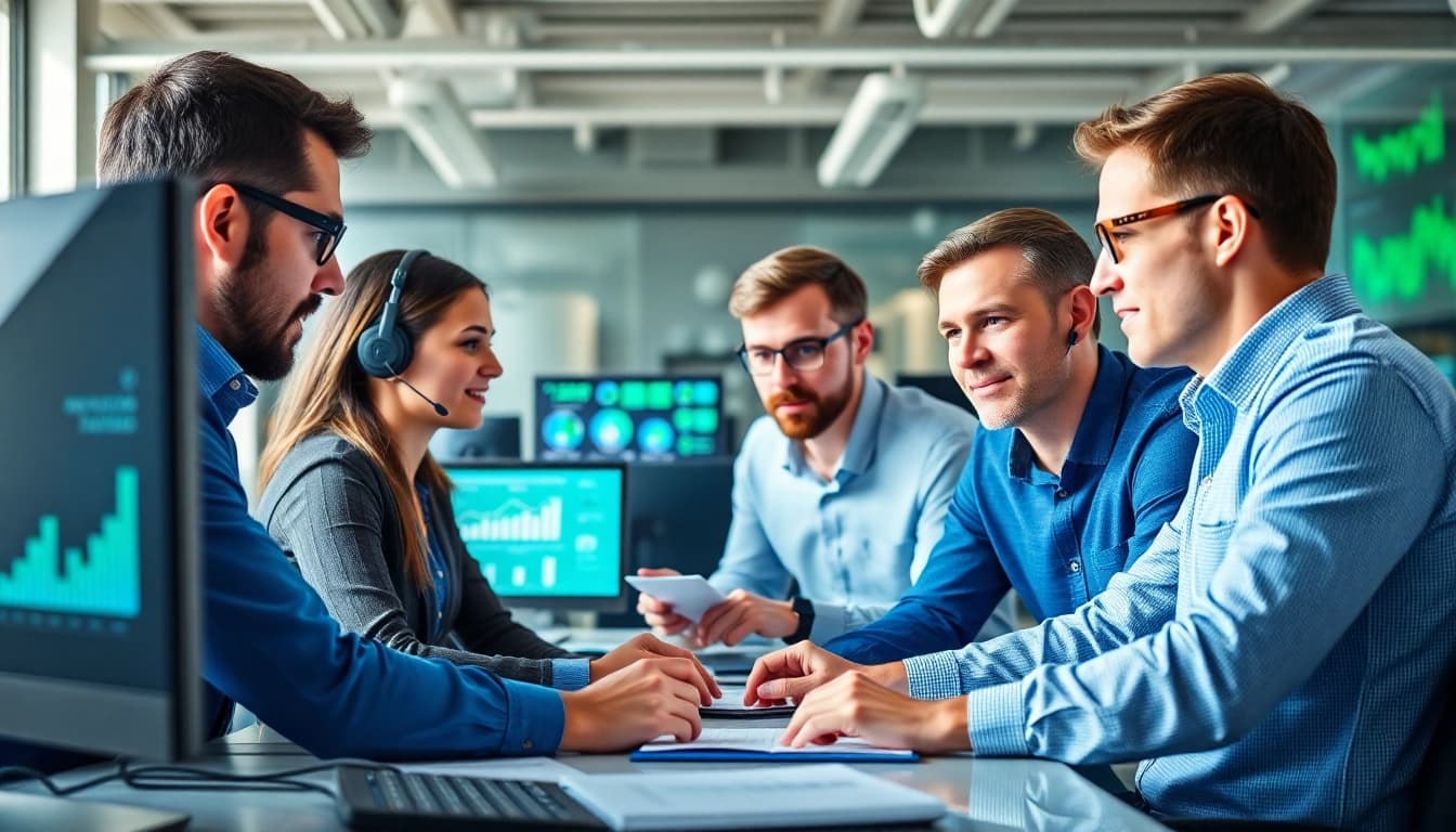 Engaged team providing managed it support in a modern workplace with technology analysis.