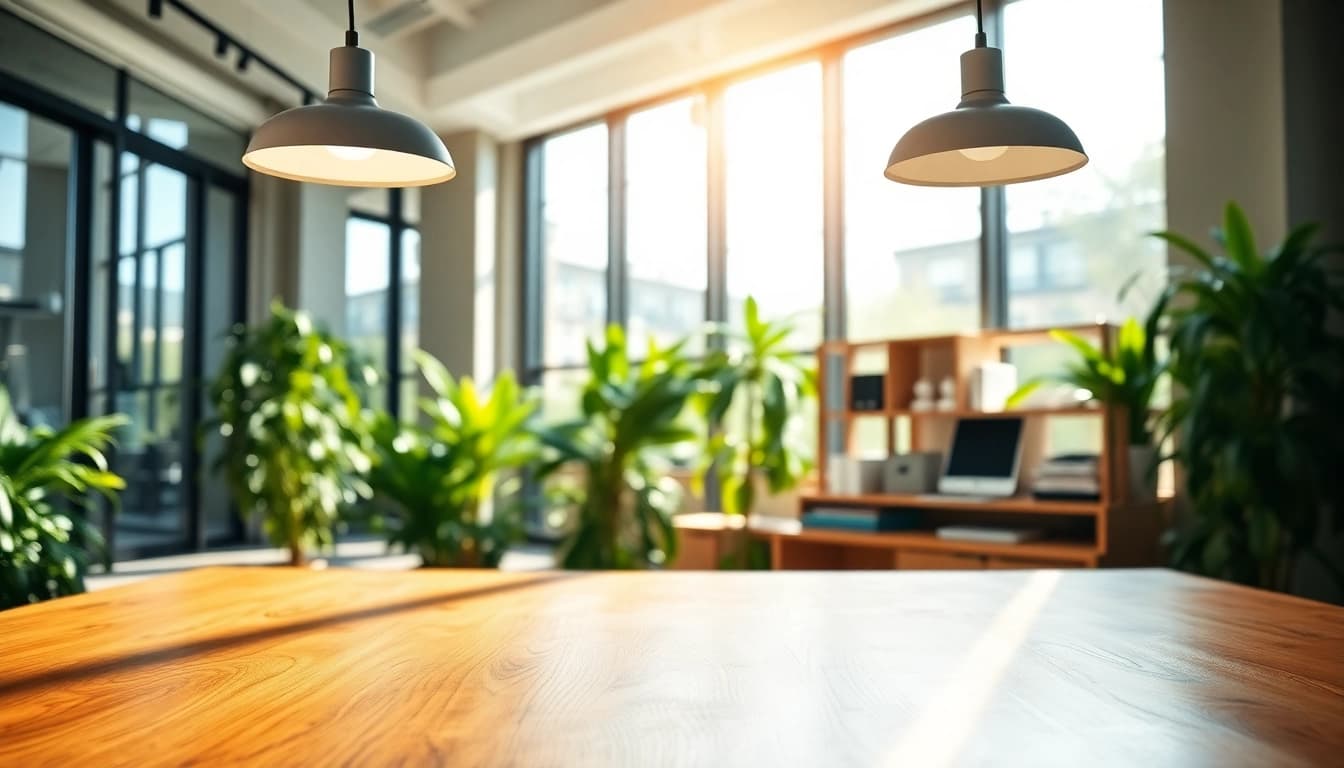 Sleek illumination enhances a modern workspace with minimalist design features.