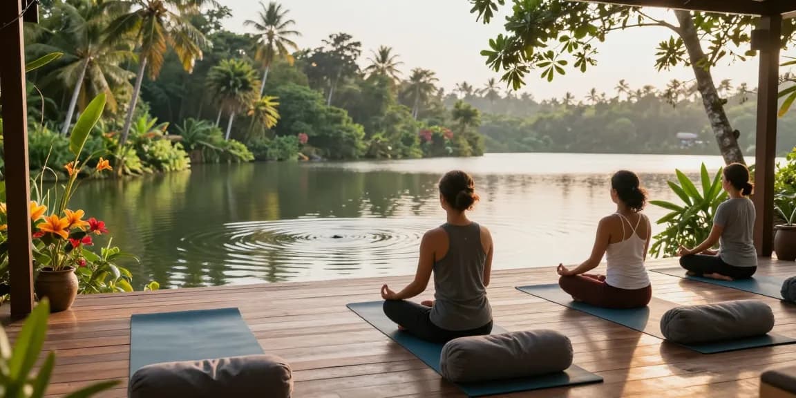 Yoga retreat at Lanka Yoga in Sri Lanka's south coast, serene setting for meditation and practice.