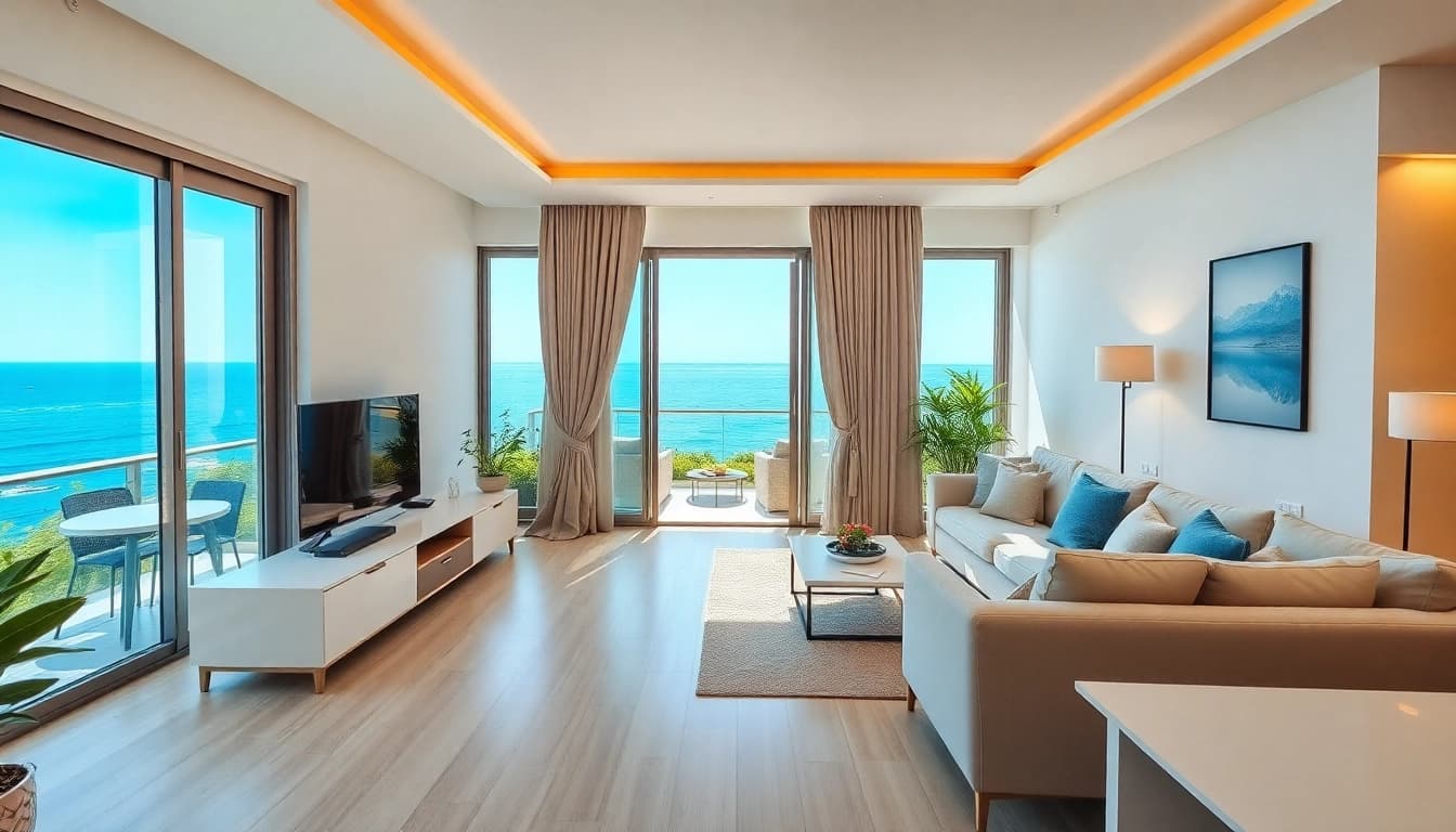 Amazing apartment for rent in alanya turkey with a stunning sea view and bright interior design