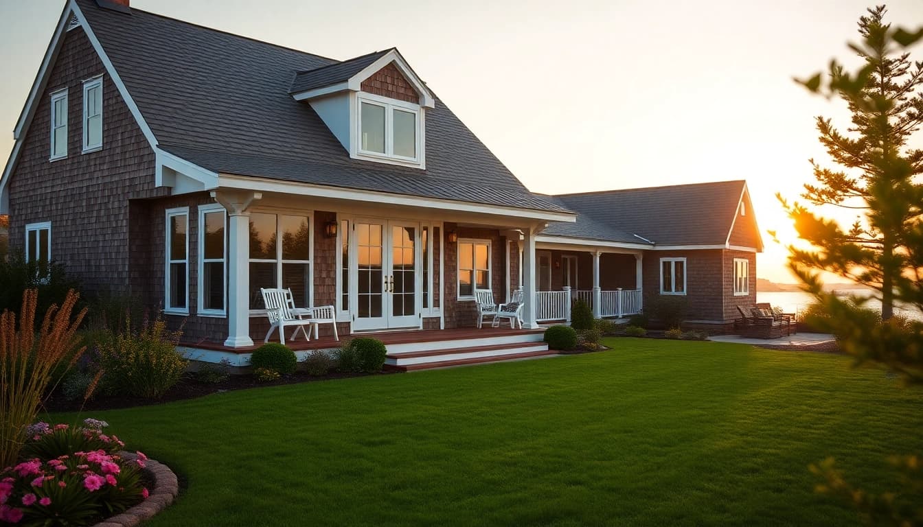 Captivating cape cod home addition with a scenic coastal backdrop, emphasizing beauty and warmth.