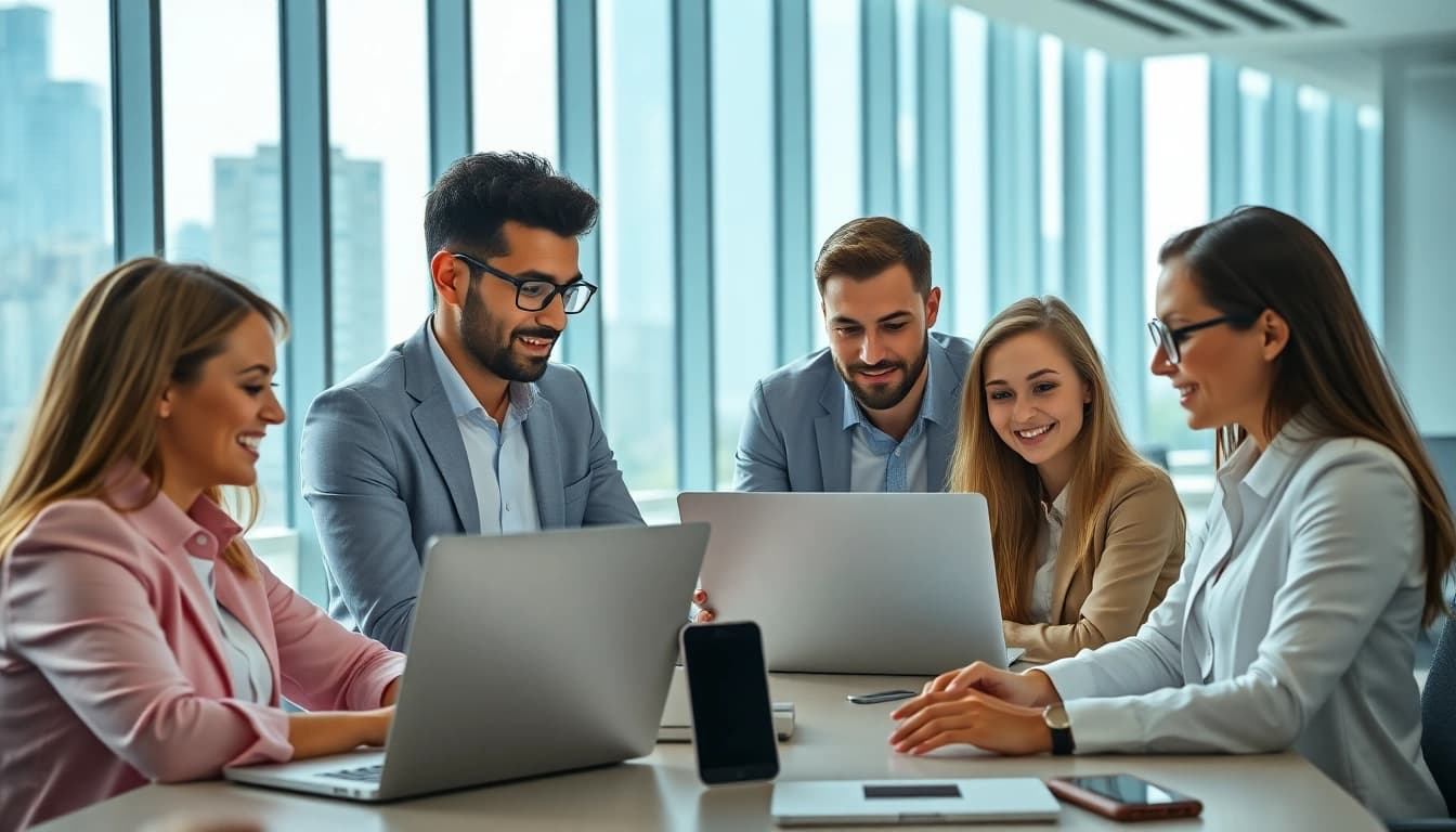 Enhance your understanding of enterprise assistant saas with a diverse team brainstorming in a modern office.
