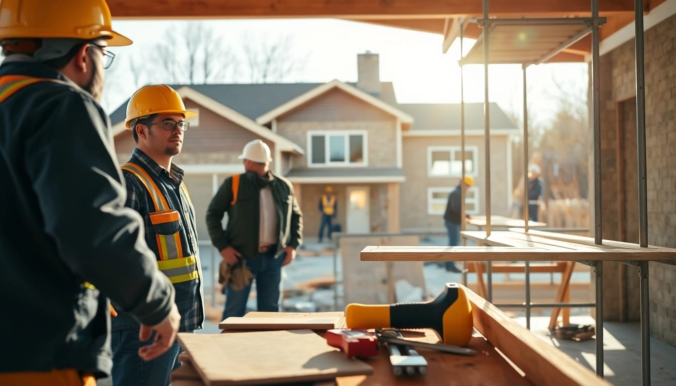 New Jersey General Contractor supervising a project with teams and tools at a busy construction site.