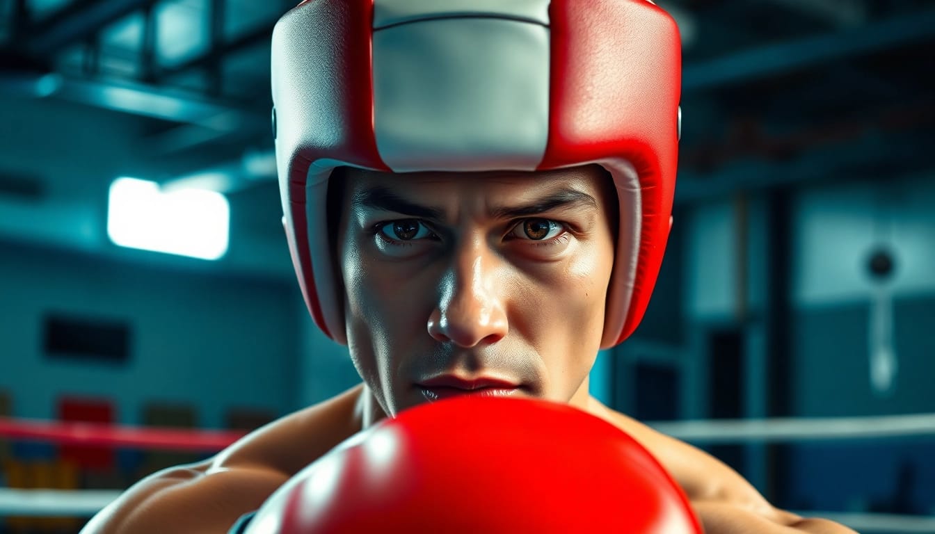 Optimierter Kopf-Boxschutz während des Boxtrainings in einem Fitnessstudio.