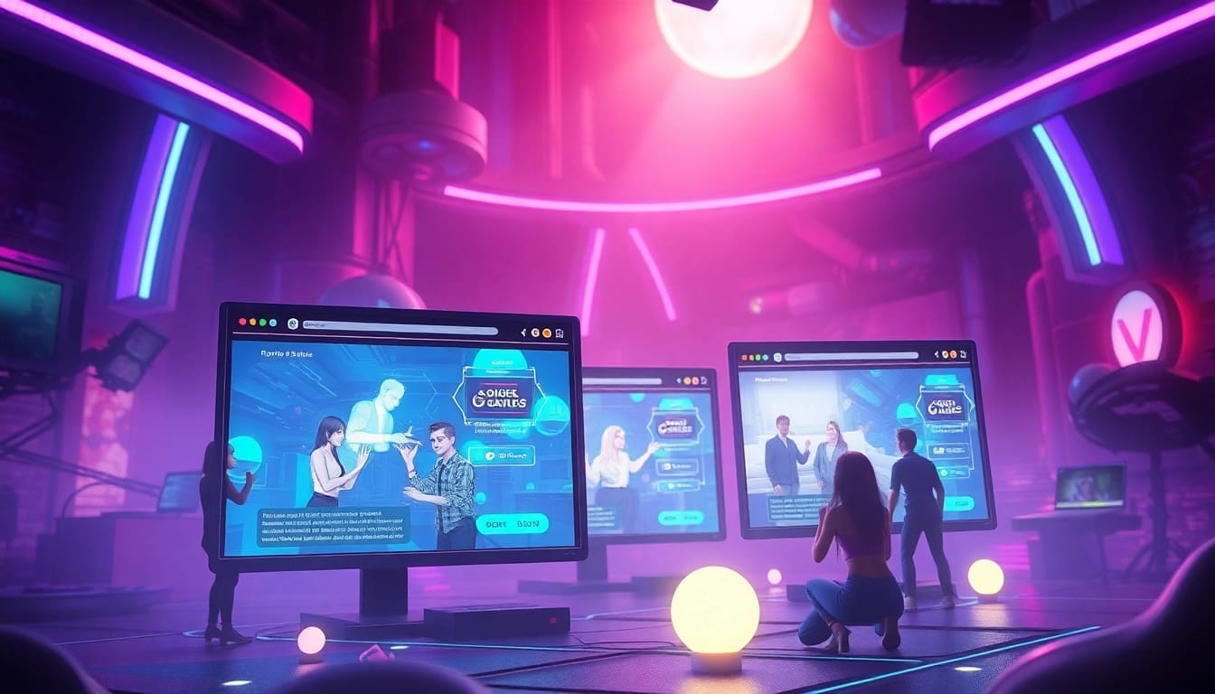 Engaging scene showcasing html porn games in a futuristic digital landscape, with interactive elements and vibrant colors.
