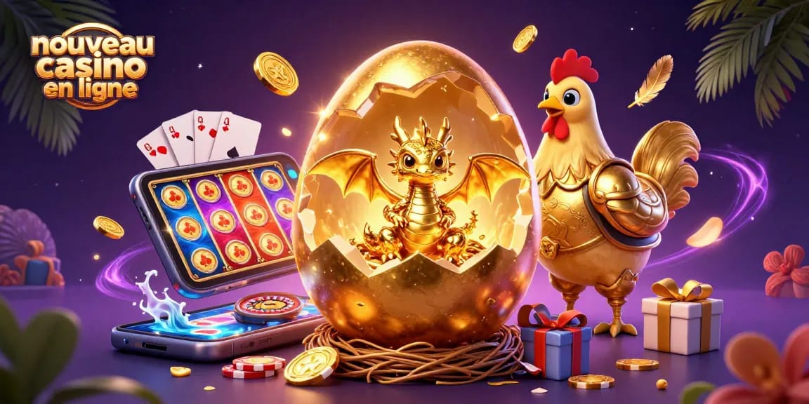 Découvrez un nouveau casino en ligne avec un dragon doré, des jetons de poker et des effets magiques.