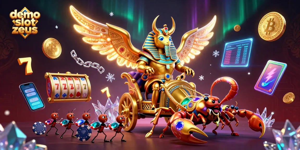 Experience thrilling wins with demo slot zeus in a vibrant casino-themed illustration packed with winning elements.