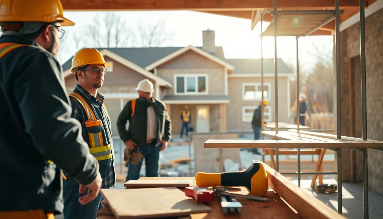 New Jersey General Contractor supervising a project with teams and tools at a busy construction site.