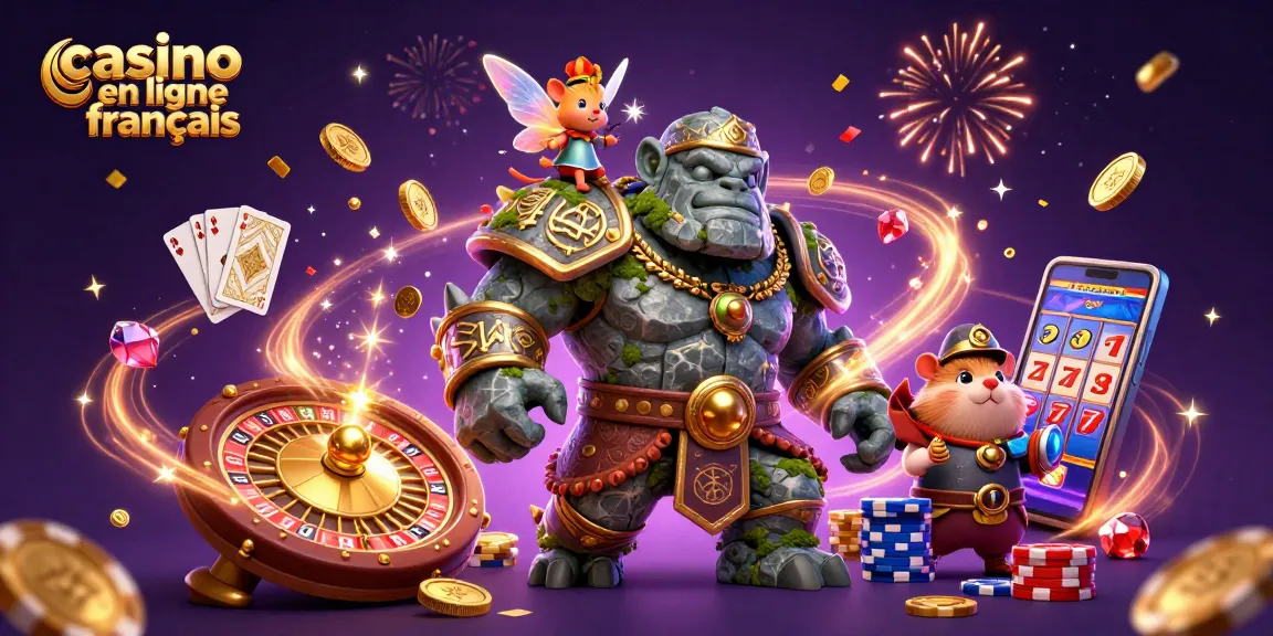Plongez dans l'univers captivant du casino en ligne français avec des éléments de jeu animés.