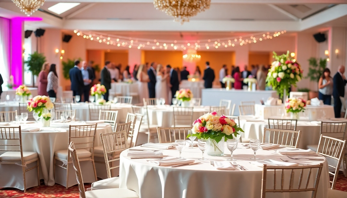 Showcasing stunning table rentals in a vibrant event setting with elegant decorations.