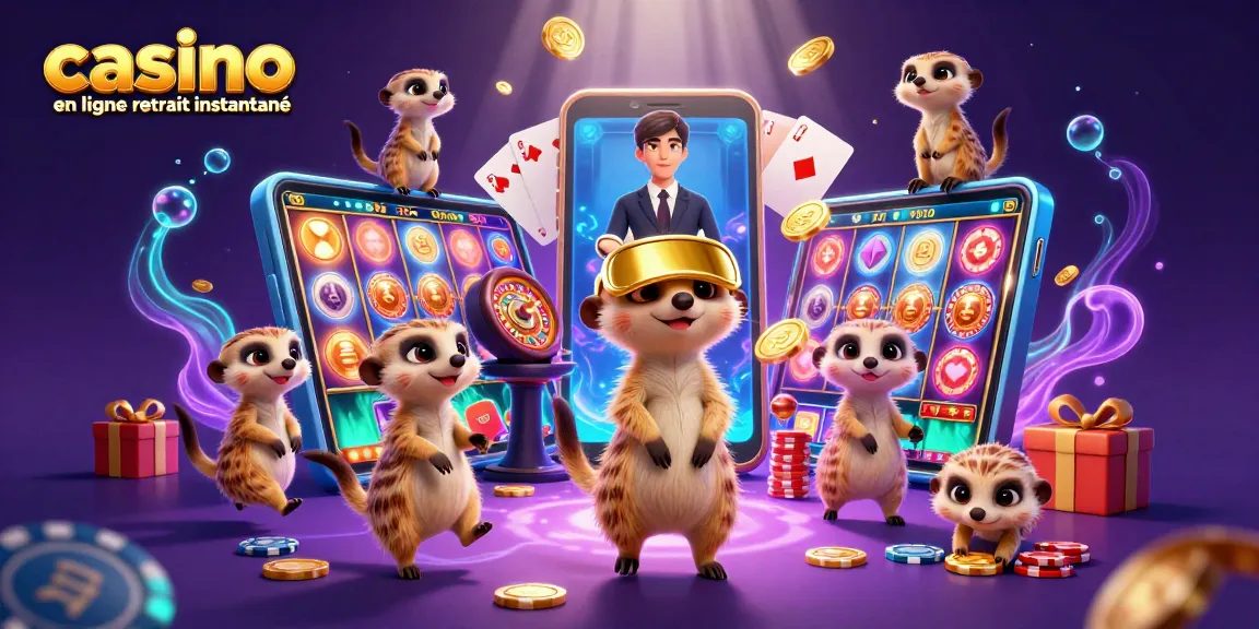 Animation de suricates animant un casino, proposant des retraits instantanés en ligne.