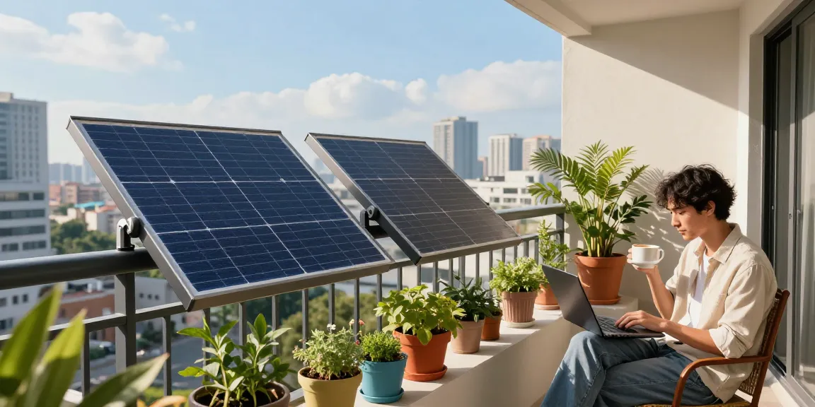 Showcasing Balcony Solar panels on an urban balcony with city skyline