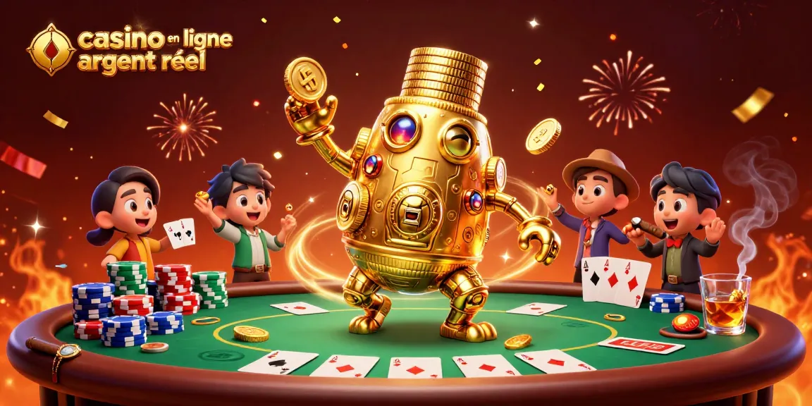 Jouez à casino en ligne argent réel avec une scène dynamique de personnages et d'éléments de poker.