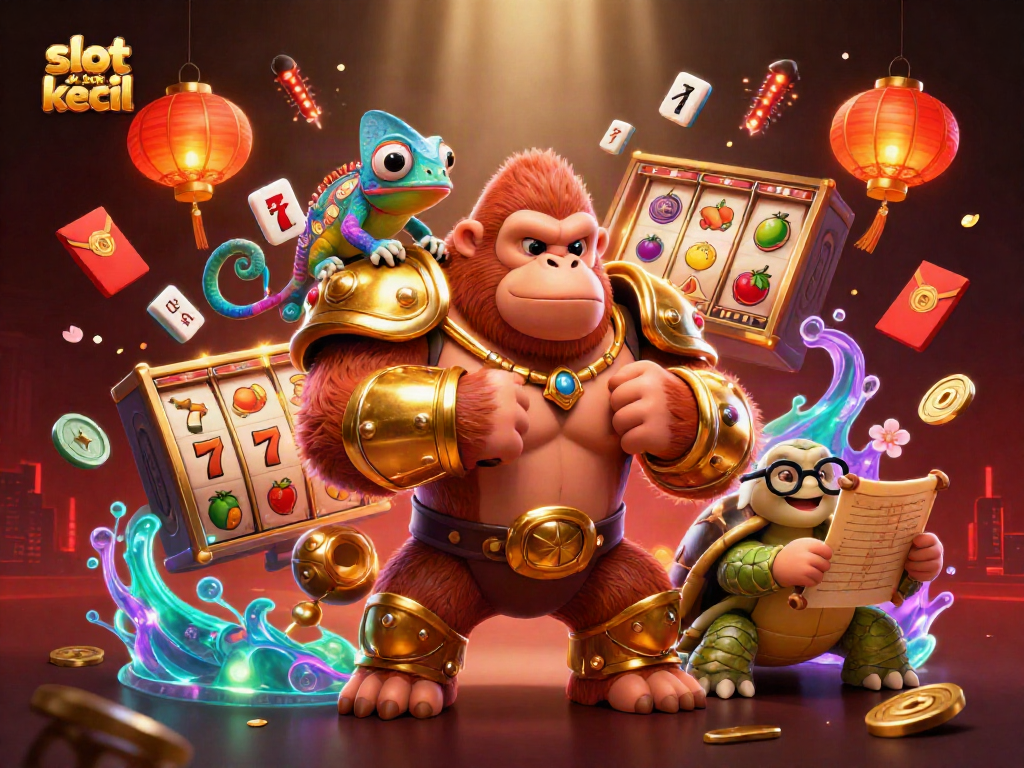 Spin the slot bet kecil with a powerful gorilla king and a fiery gambling scene brimming with excitement.