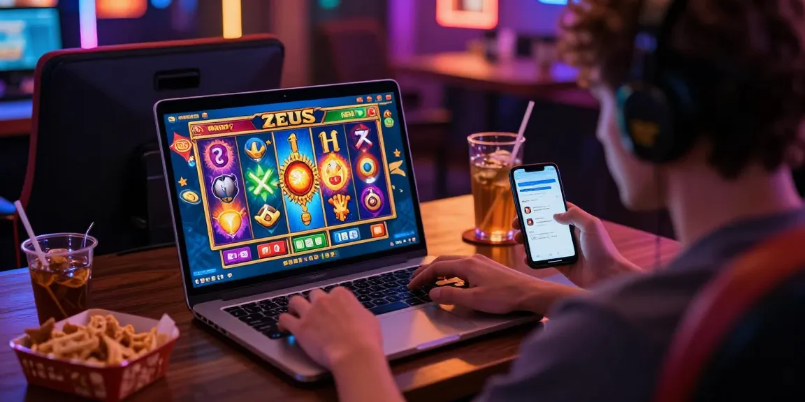 Experience demo zeus slot excitement in a dynamic gaming setup at night.