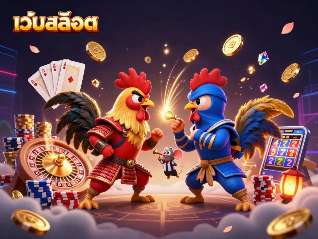 เล่นเว็บสล็อตกับการต่อสู้ระหว่างไก่สองตัวในชุดเกราะสุดเท่