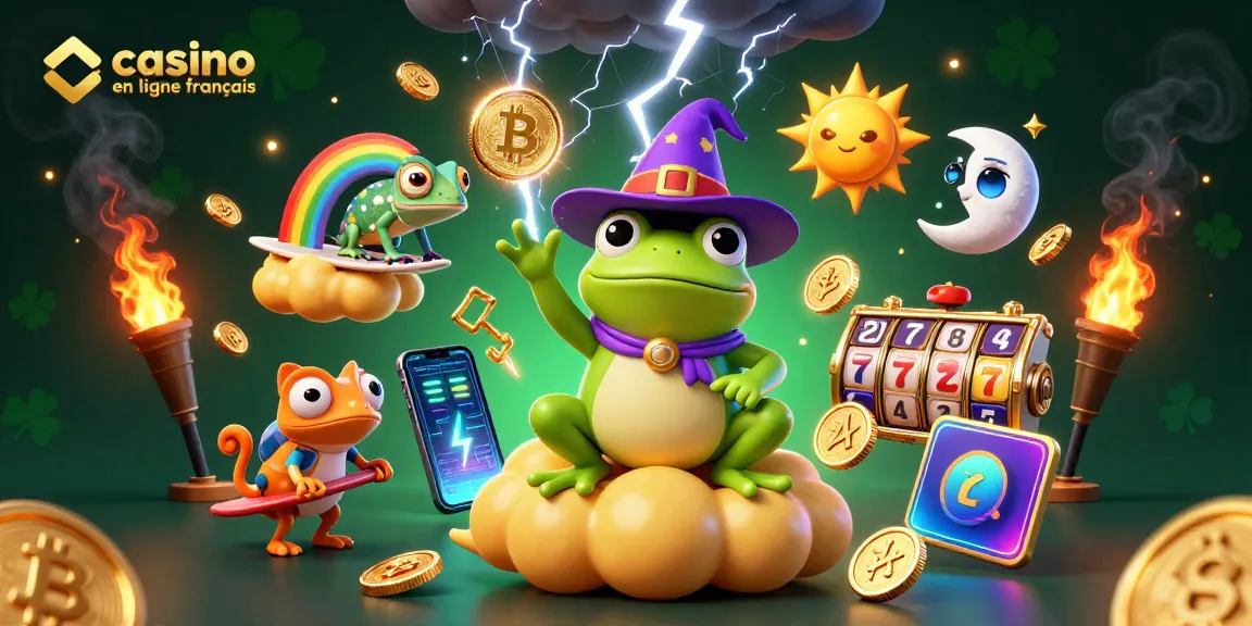 Obtenez des gains impressionnants dans un casino en ligne français avec cette illustration captivante d'un mage et des pièces d'or tournoyantes.