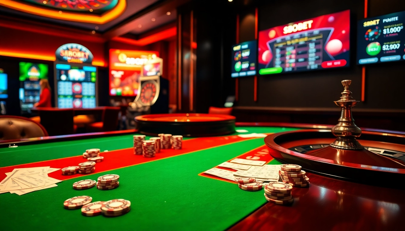 Engaging SBOBET online betting scene with vibrant casino elements and dynamic odds display.