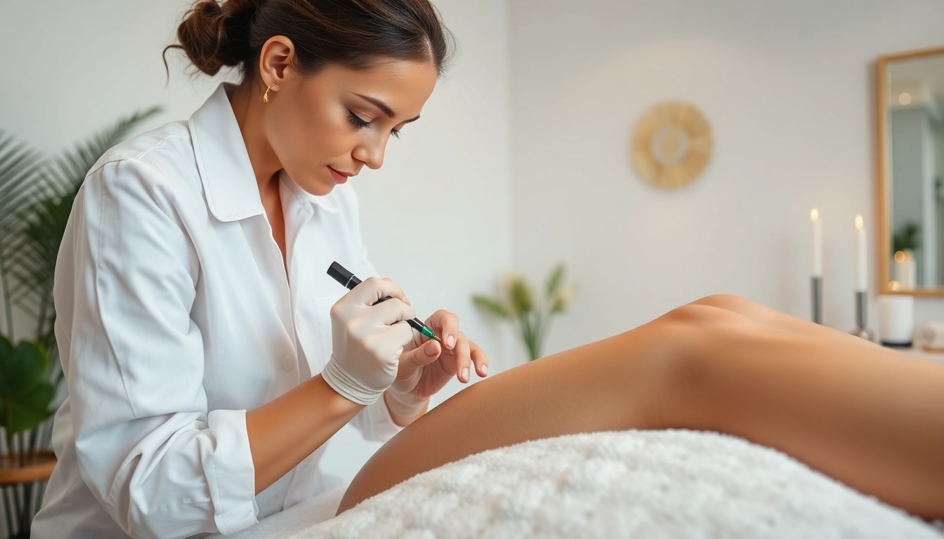 Body waxing Queens NY session showcasing an aesthetician providing a professional waxing service.