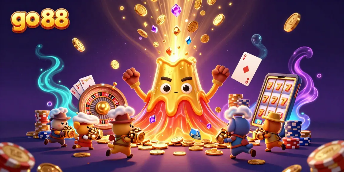 Experience excitement at go 88 with a vibrant scene of gambling treasures and animated action.