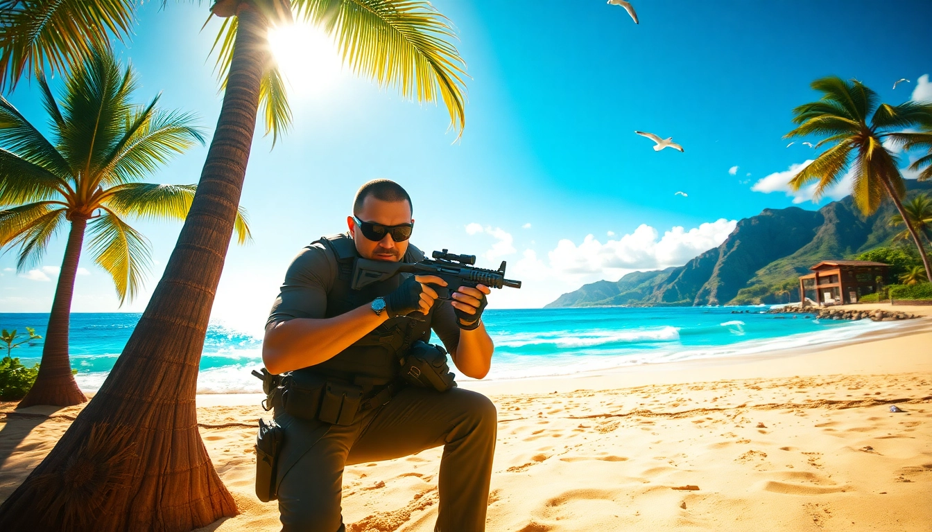 Action scene from Aloha and Bullets featuring Leroy Silver in a Hawaiian adventure.