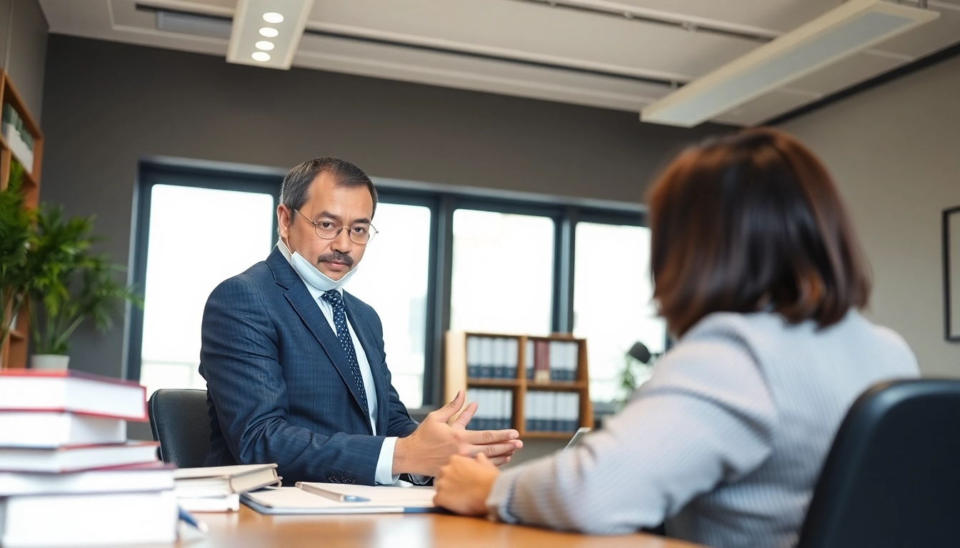 Truck accident attorney Clearwater assisting a client with legal advice in a bright office.