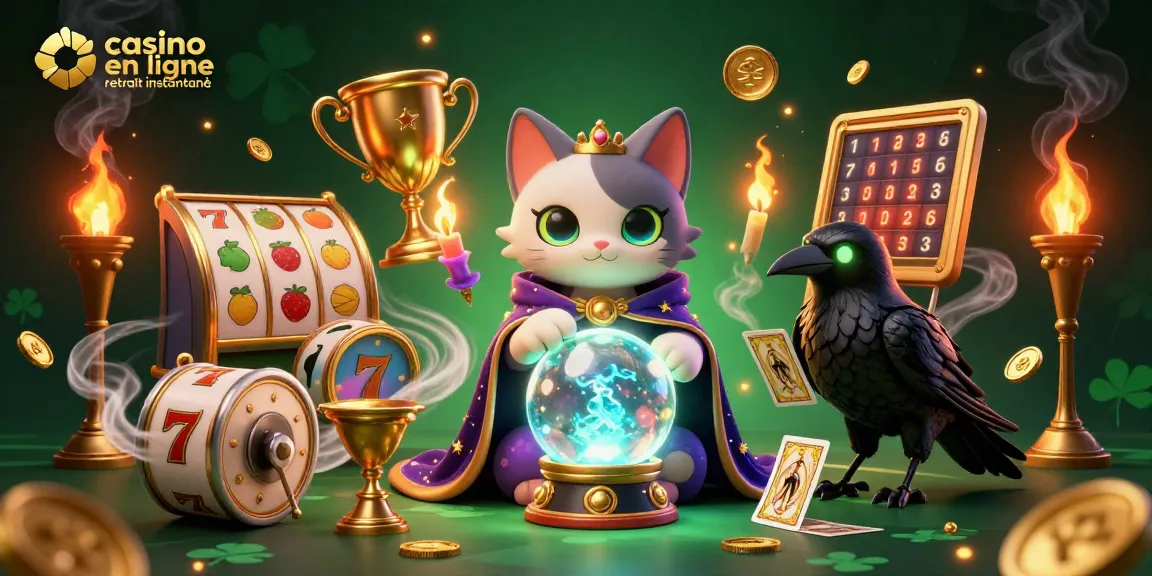 Visualisez un casino en ligne retrait instantané avec des éléments mystiques et des machines à sous.