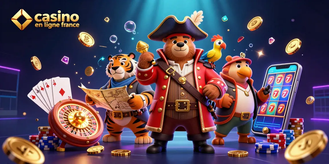 Profitez d'une illustration dynamique du casino en ligne France avec des personnages animés jouant et gagnant.