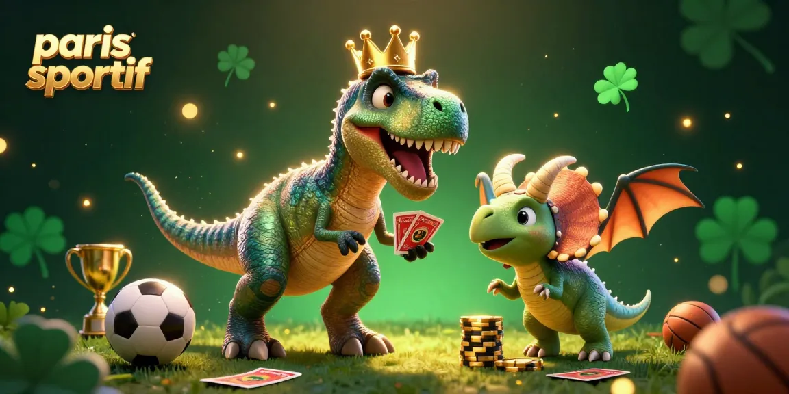 Pariez sur les paris sportifs avec ce T-Rex amusant jouant aux cartes et un triceratops empilant des jetons.