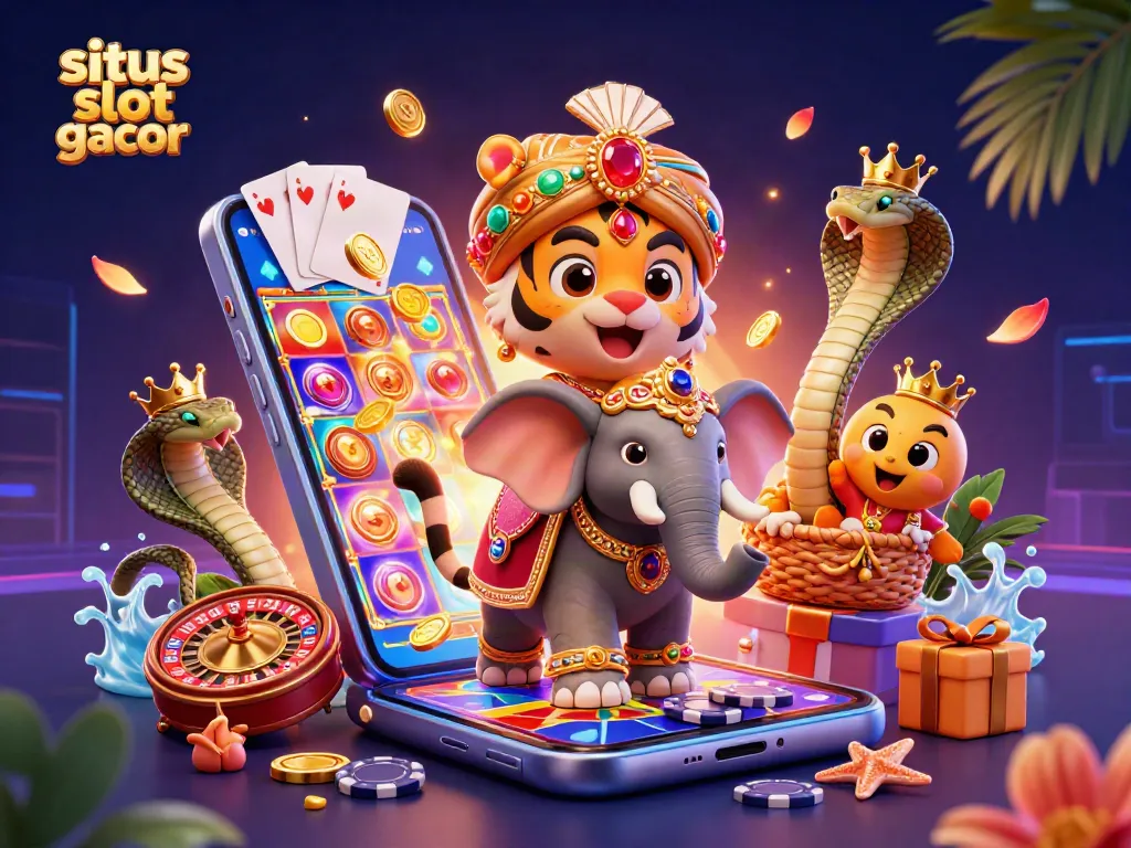 Permainan menarik di situs slot gacor dengan ilustrasi maharaja dan elefant berhiaskan permata.