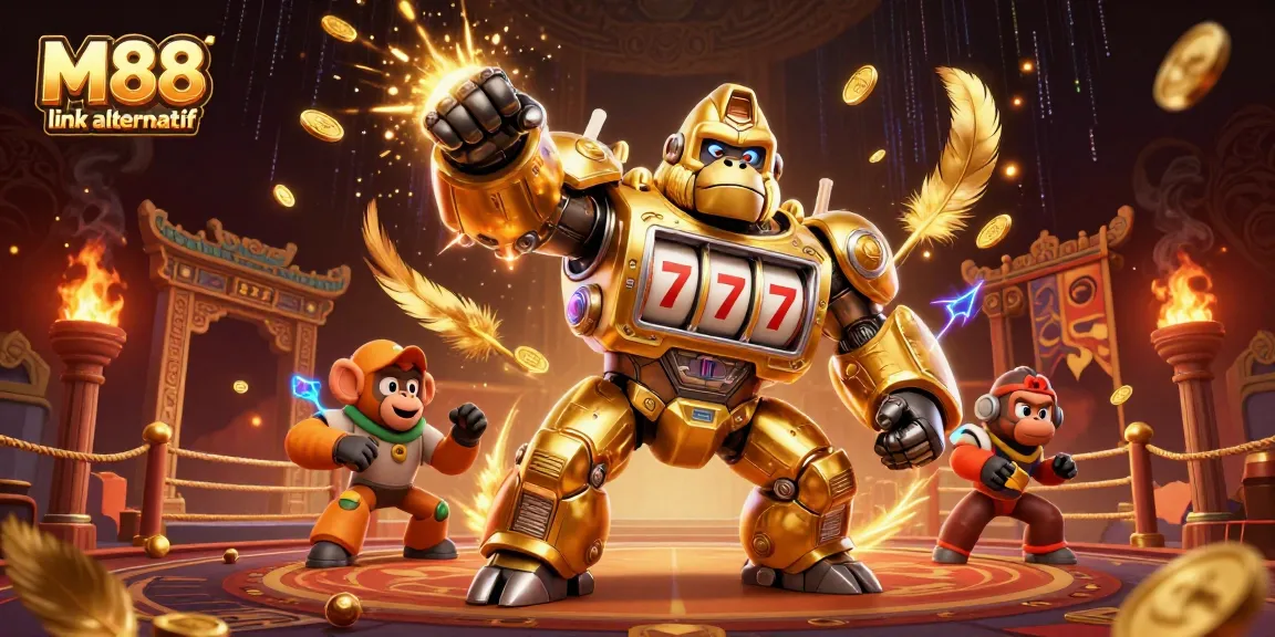 M88 link alternatif showcases a dynamic scene with engaging characters and vibrant gambling elements.
