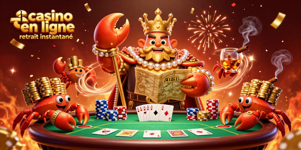 Une illustration animée 3D d'un crabe empereur doré qui célèbre les retraits instantanés dans un casino en ligne.