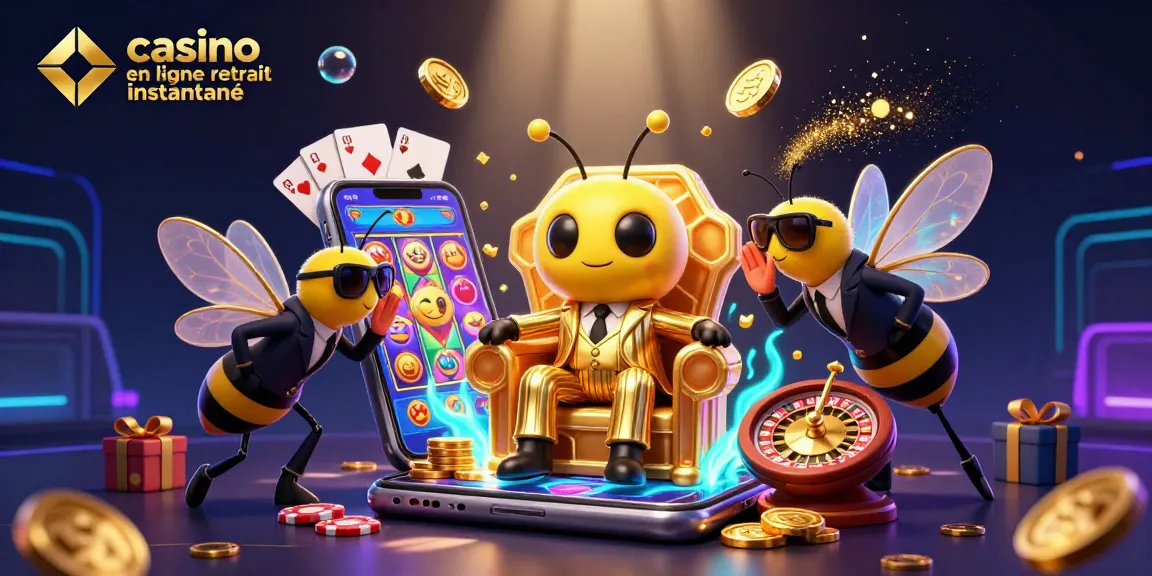Illustration d'une scène vibrante avec un patron du crime et des éléments de casino en ligne retrait instantané.
