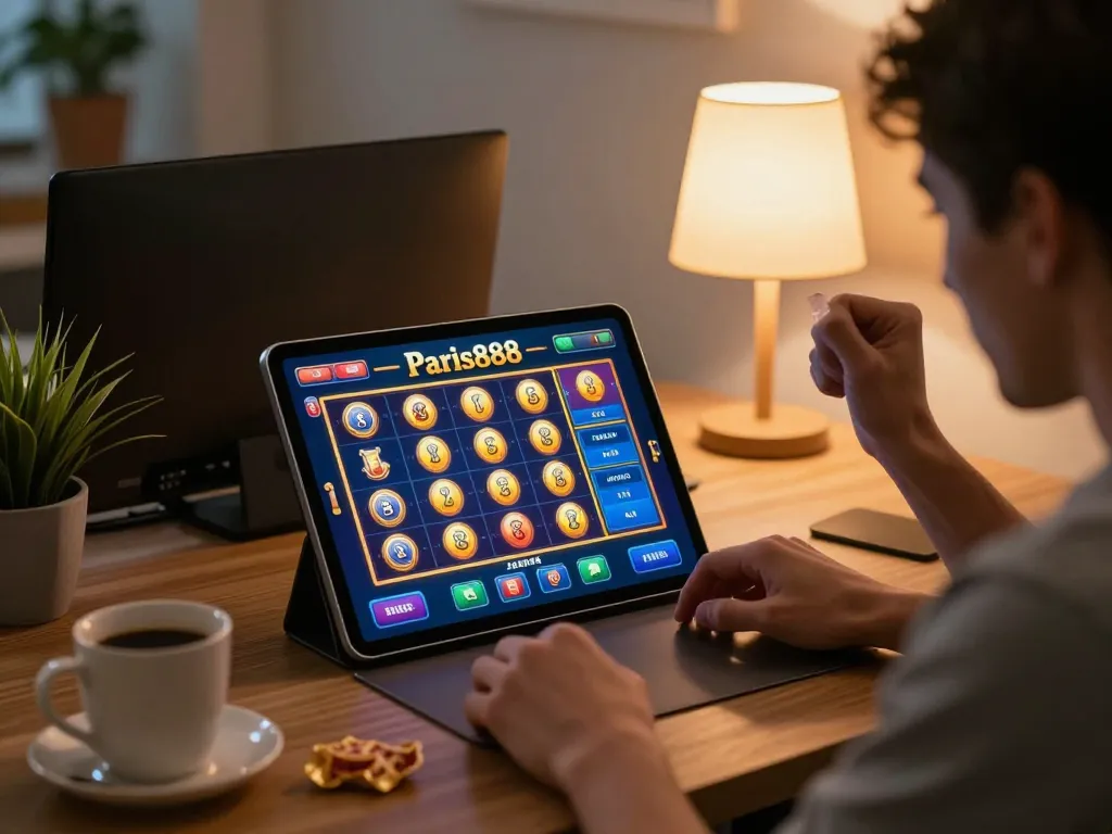 Engaging in exciting gameplay on Paris888 mobile gaming app with vibrant slot visuals