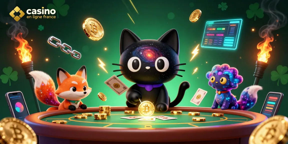Jouez dans un casino en ligne France avec une expérience immersive illustrée par un chat noir en sphère gravitationnelle.