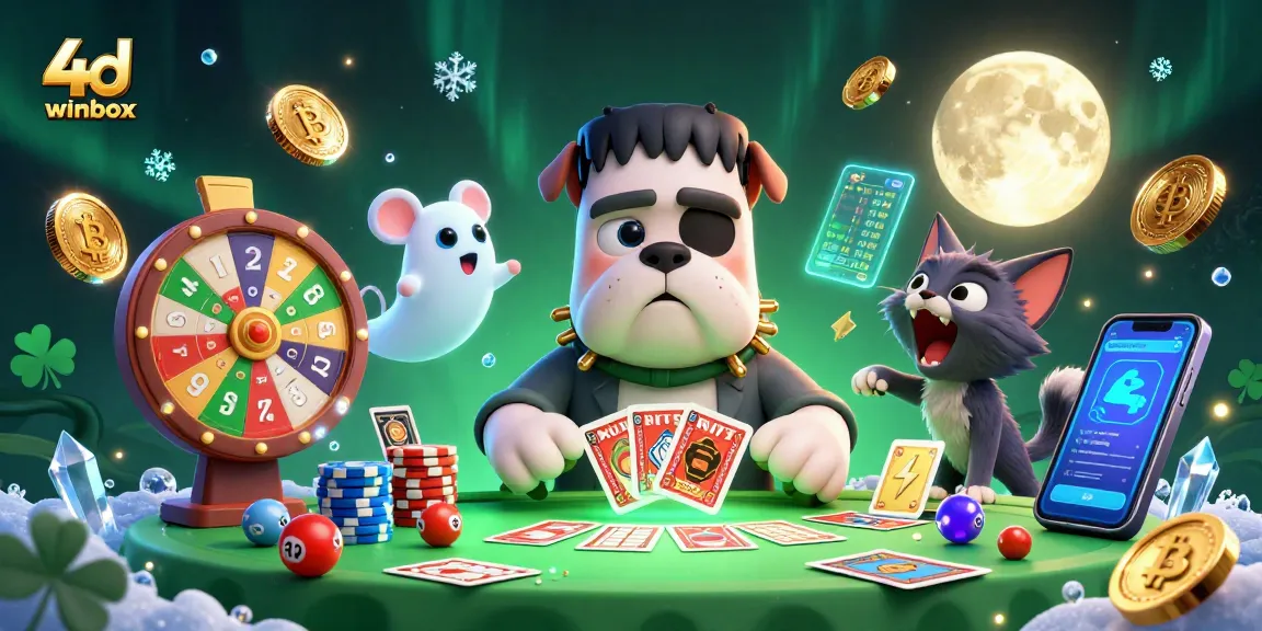 Engage with 4d winbox lottery excitement featuring lively characters, detailed elements, and vibrant casino ambiance.