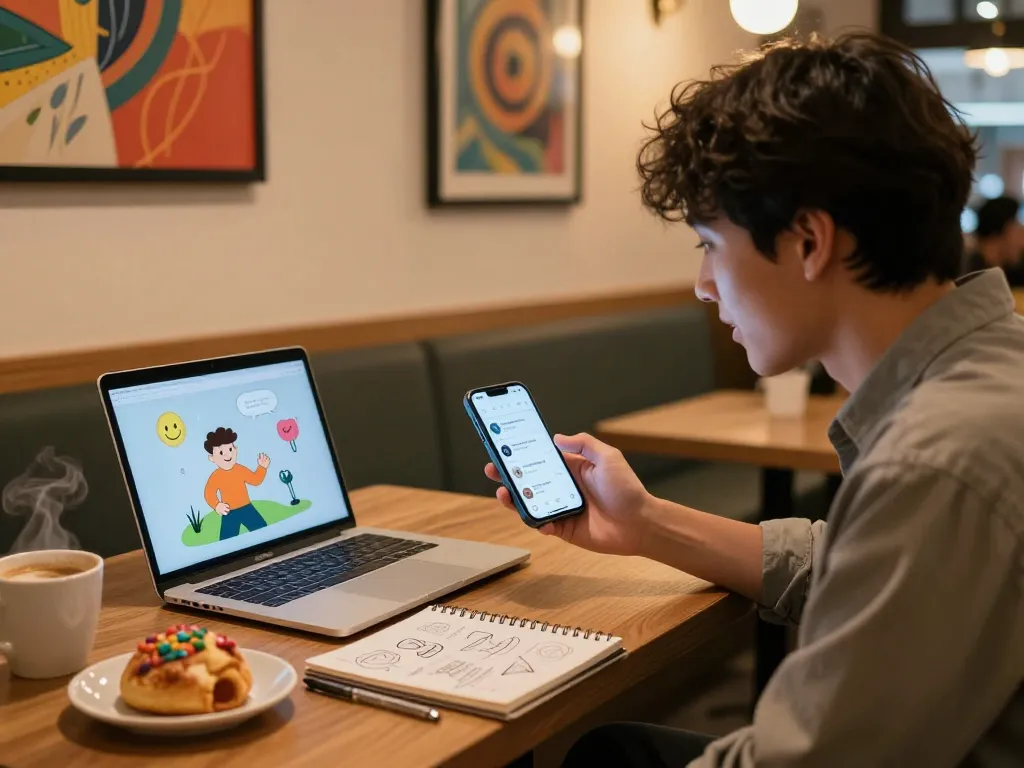 Interactive ai chat porn experience in a cozy café setting with engaging visuals and vibrant atmosphere.