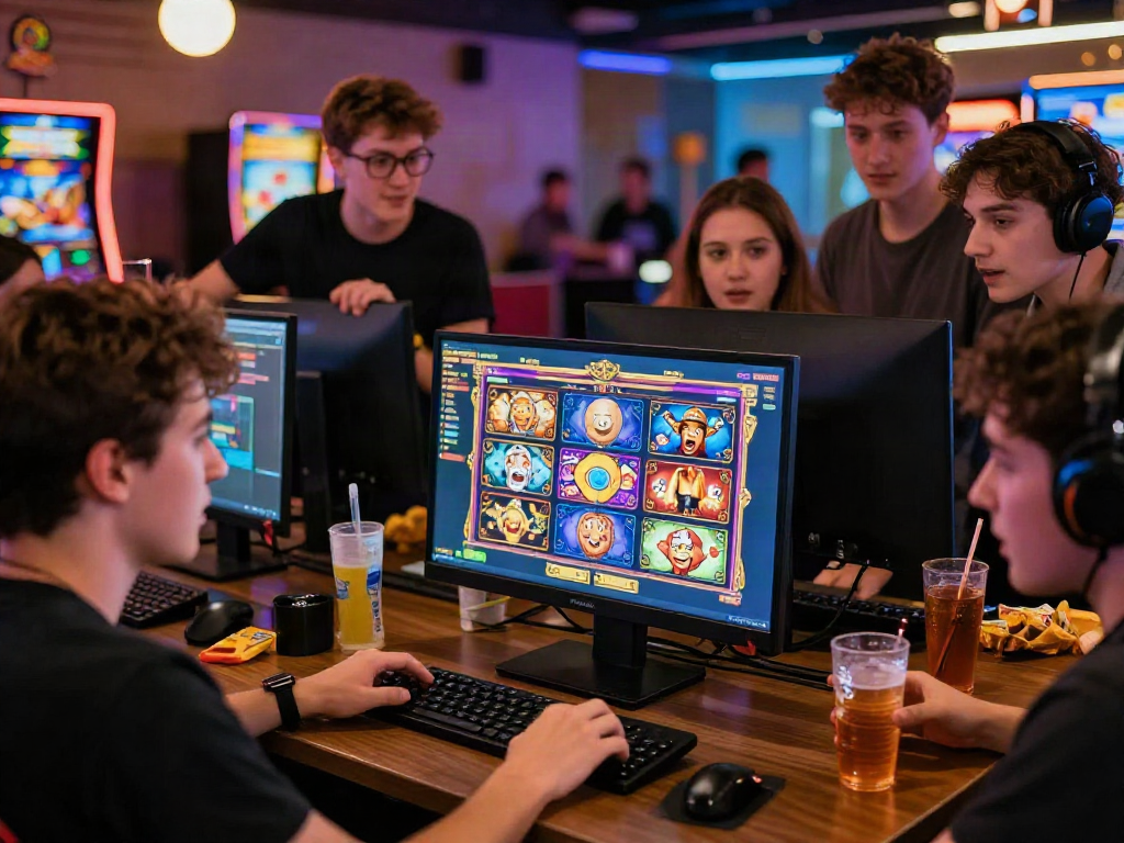 Enthusiastic players enjoying the slot bonus new member 100 experience at an online gaming setup