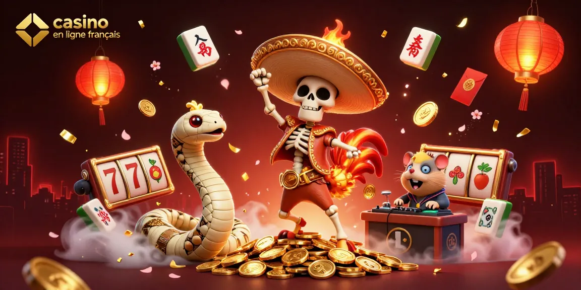 Venez jouer dans un casino en ligne français avec des personnages colorés et vibrants sur une scène festive.
