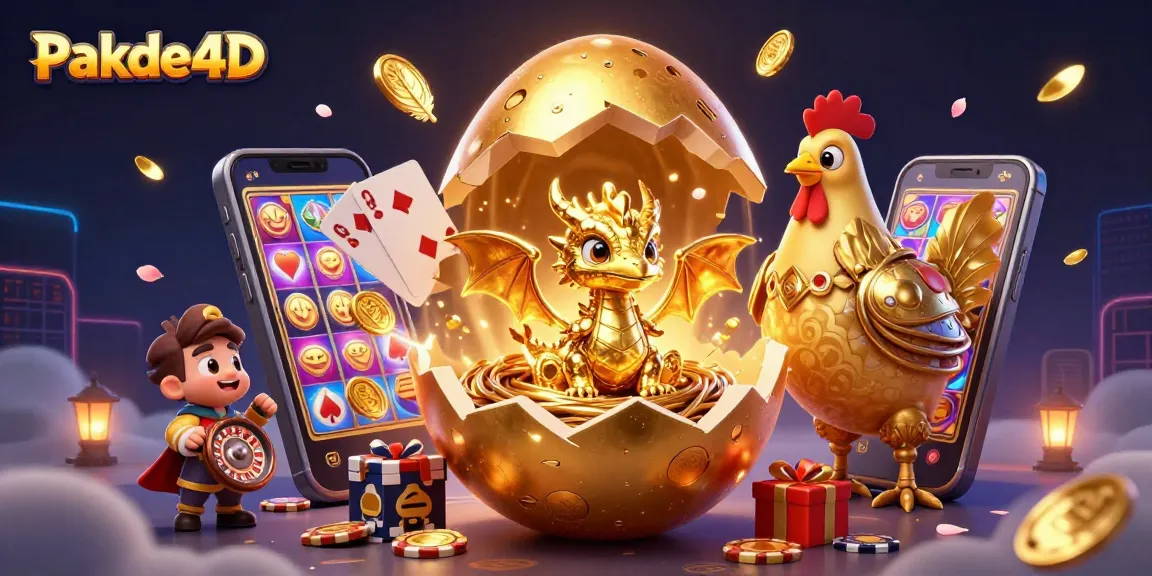 Pakde4D showcases a magical scene with a golden dragon and poker chips, emphasizing online gambling excitement.