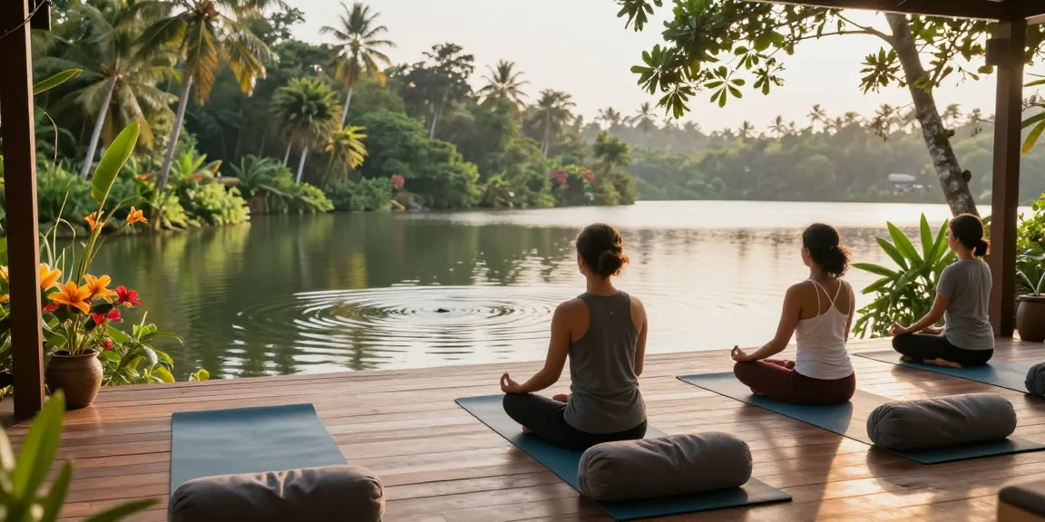 Yoga retreat at Lanka Yoga in Sri Lanka's south coast, serene setting for meditation and practice.