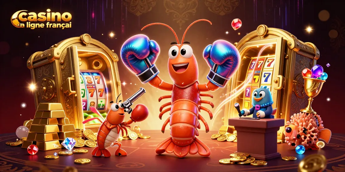 Illustration dynamique mettant en scène un casino en ligne français avec des personnages animés et des symboles de jeux d'argent.