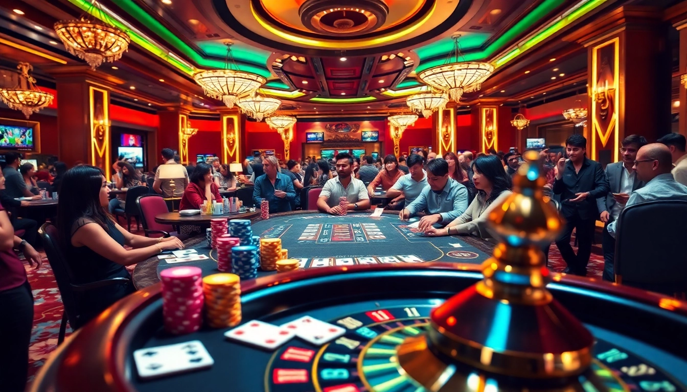 Experience the thrill of gambling with high-stakes poker action at https:/sc88.bz/, featuring colorful chips and a roulette wheel.