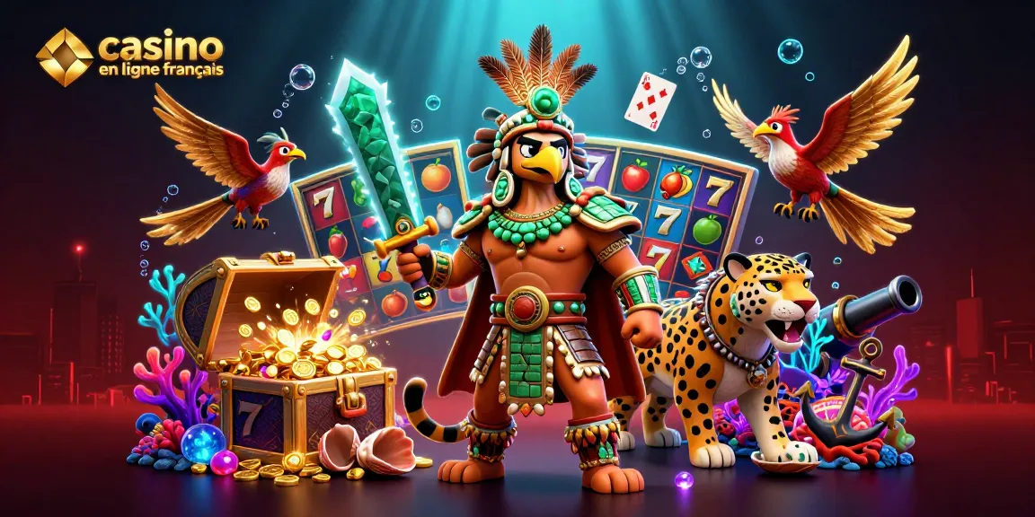 Jouez au casino en ligne français avec des machines à sous scintillantes et des personnages épiques dans une scène vibrant de couleurs.