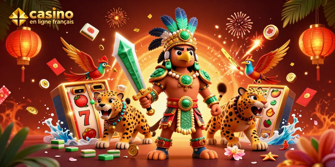 Jouez au casino en ligne français avec l'illustration captivante d'un guerrier aztèque.
