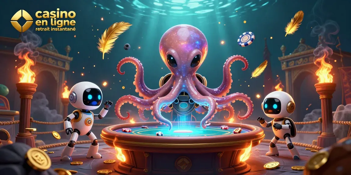 Jouez sur le casino en ligne retrait instantané avec une illustration captivante d'un octopus extraterrestre.