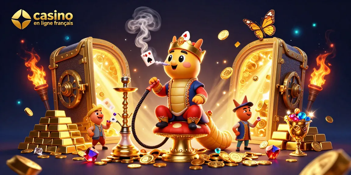 Visualisez l'excitation du casino en ligne français avec le maître narguilé dans un décor extravagant.