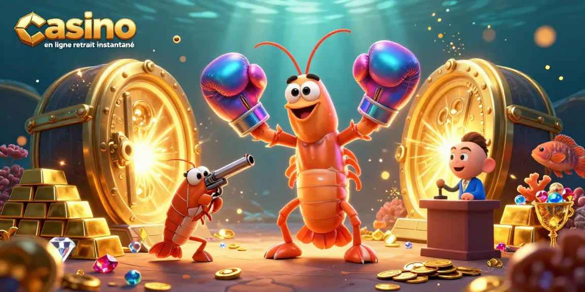 Visualisez un casino en ligne retrait instantané avec un coffre au trésor débordant de richesses et des personnages animés captivants.