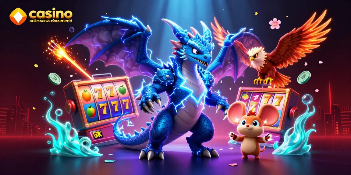 Giocando in casino online senza documenti con draghi e simboli fortunati che illuminano la scena.