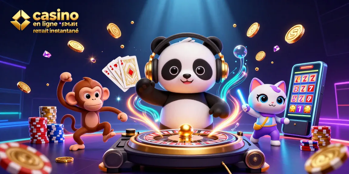 Profitez du casino en ligne retrait instantané avec des personnages animés dans une scène dynamique et joyeuse.